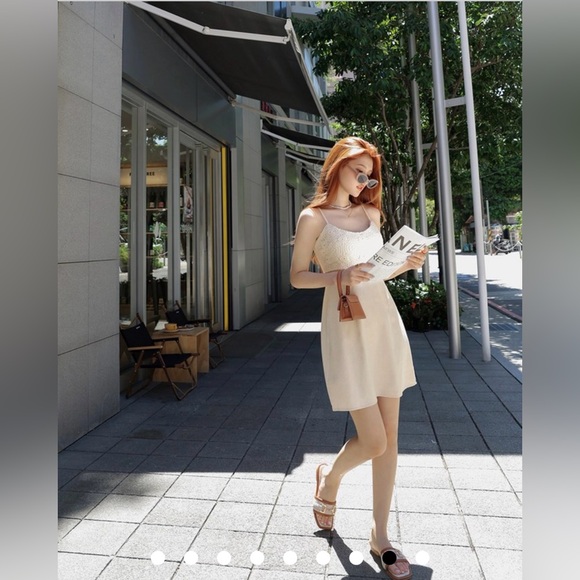 NEW! AIR SPACE Hollow Stitching Thin Shoulder Mini Dress (Vanilla) - Picture 4 of 8